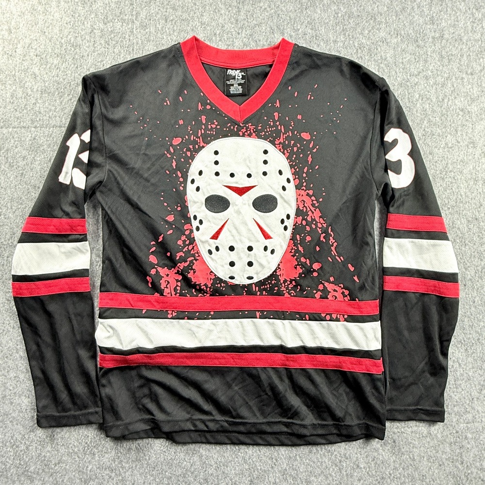 Friday the 13th Jason Voorhees Hockey Jersey Black Red Mens Medium SKU 01405588